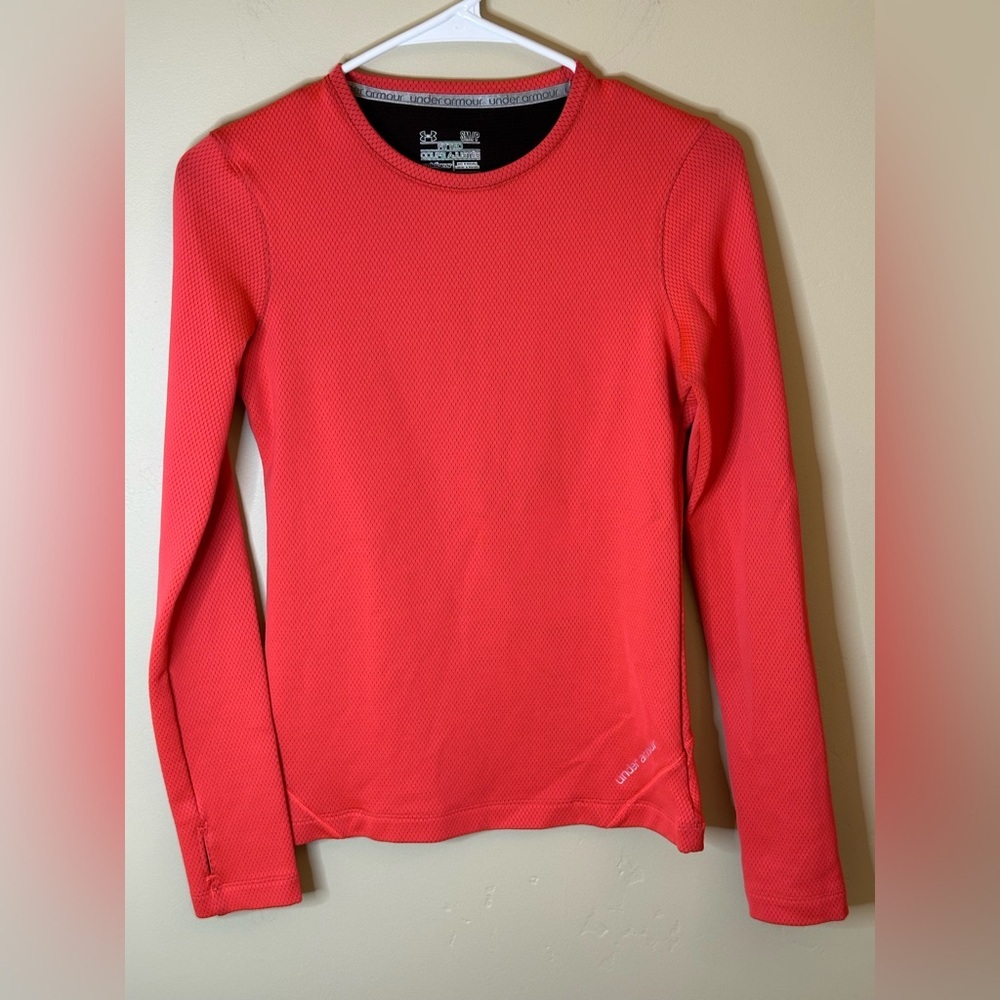 Under Armour Cold Gear Bright Coral Long Sleeve Top - SMALL 18” P2P
